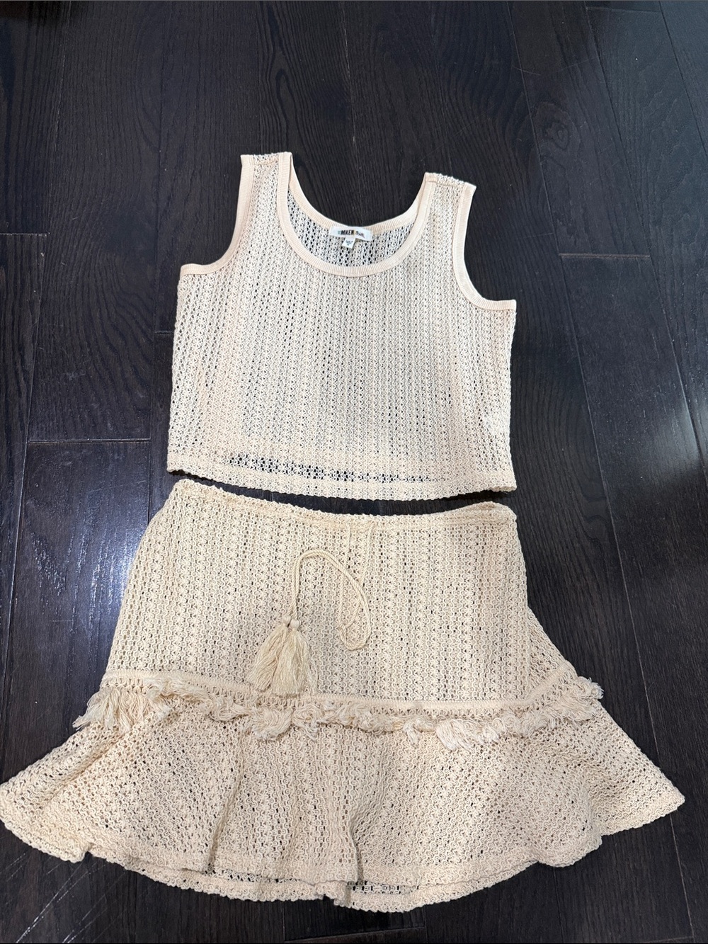 Beige Crochet Tank and Skirt Swim Cover-Up Set